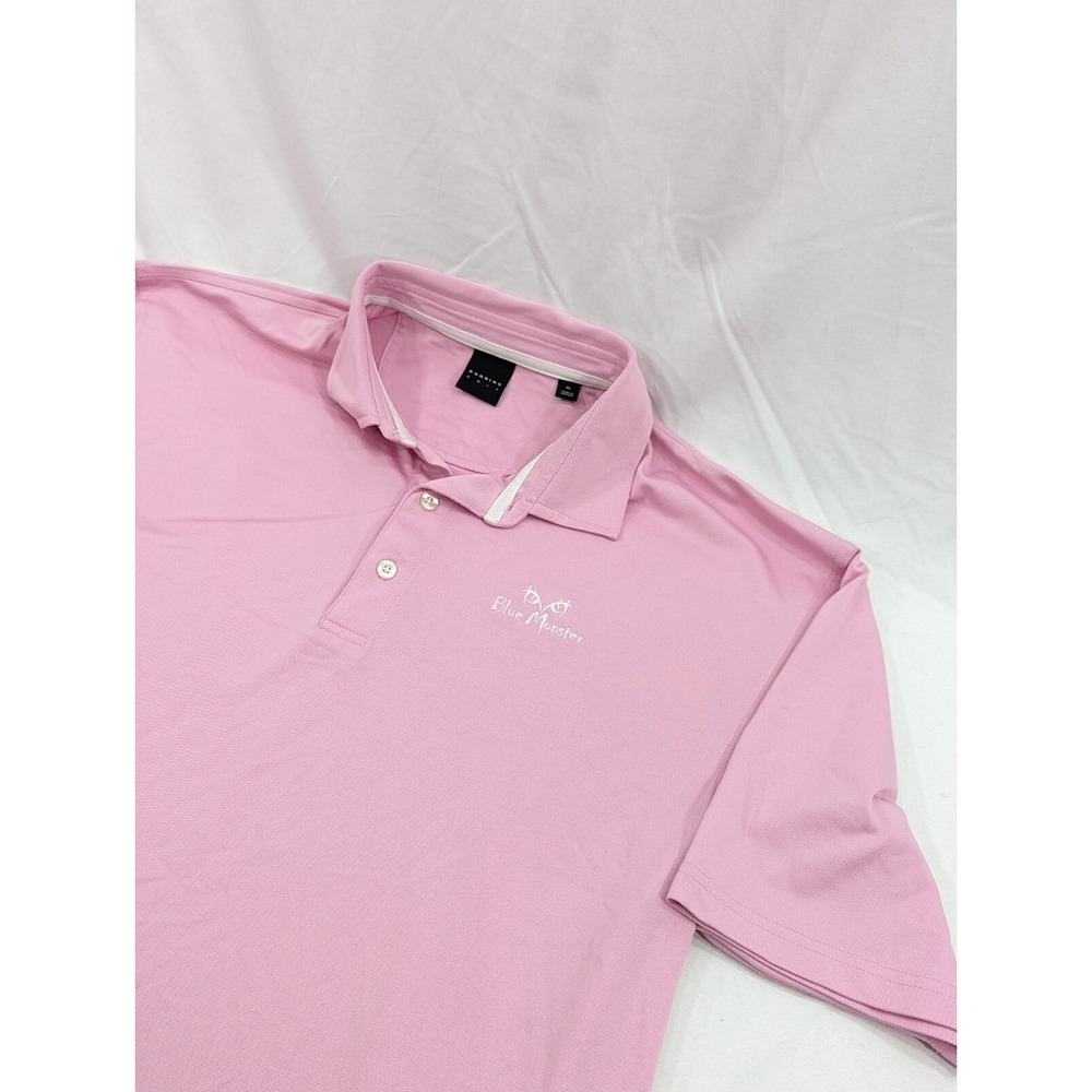 Dunning Polo‎ Shirt Mens XL Pink Collar Golf Performance Stretch Blue Monster